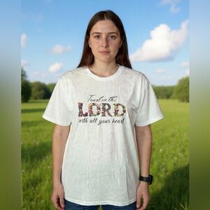 White Graphic Tee "Trust in the LORD"